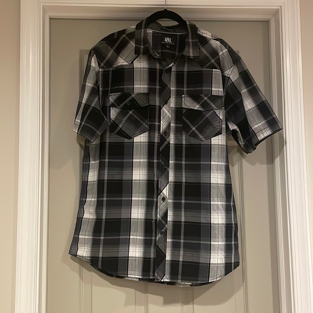 Rock & Republic Men’s Plaid Shirt Button Up Size L